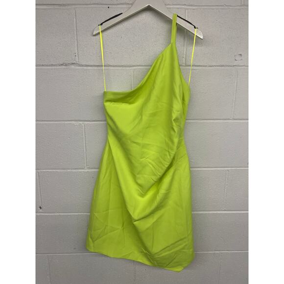 RTR Milly Sz 10 Lime Green Naya Cady Asymmetric One Shoulder Cocktail Mini Dress - Picture 3 of 6